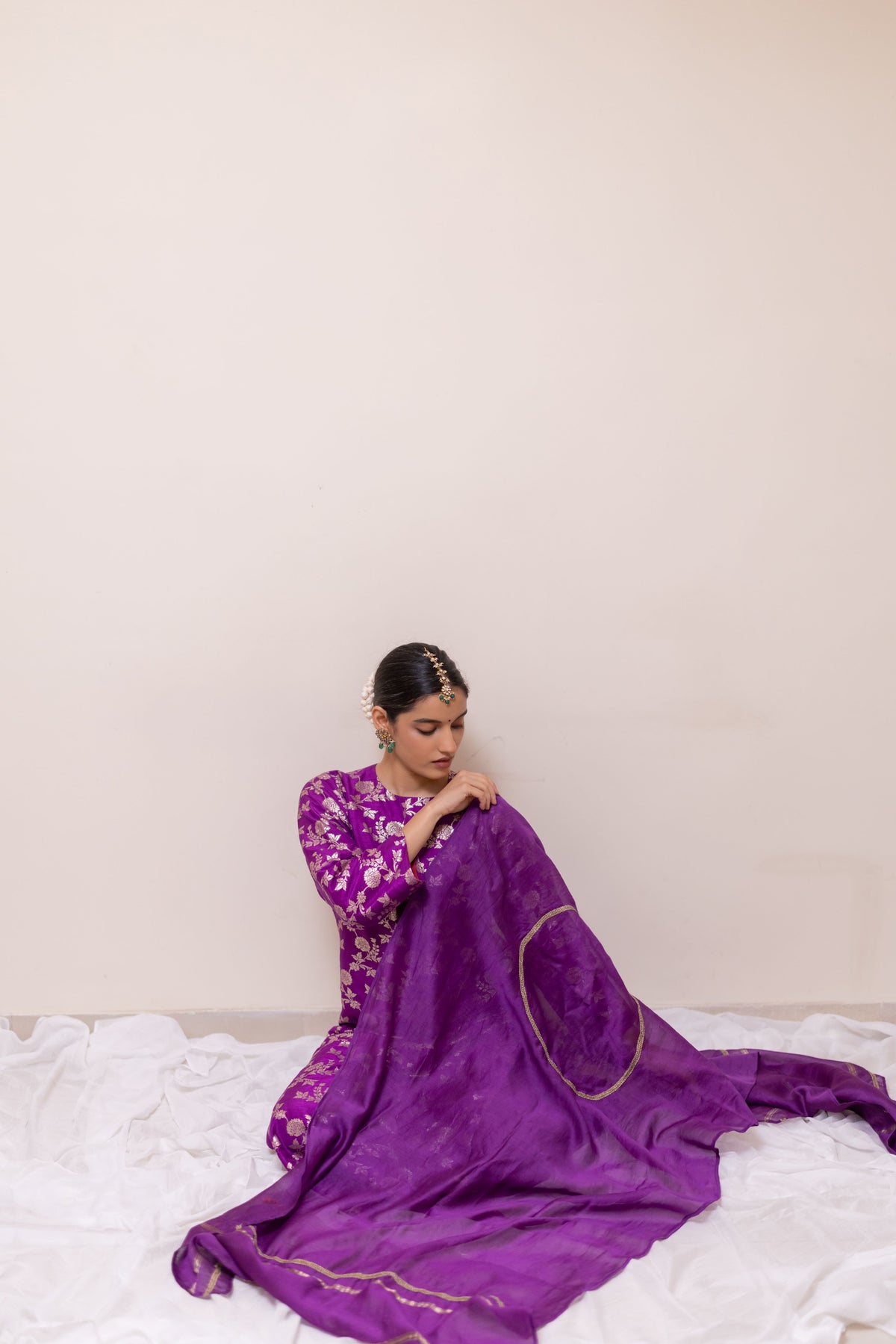 PURPLE BANARASI  LONG KURTA SET