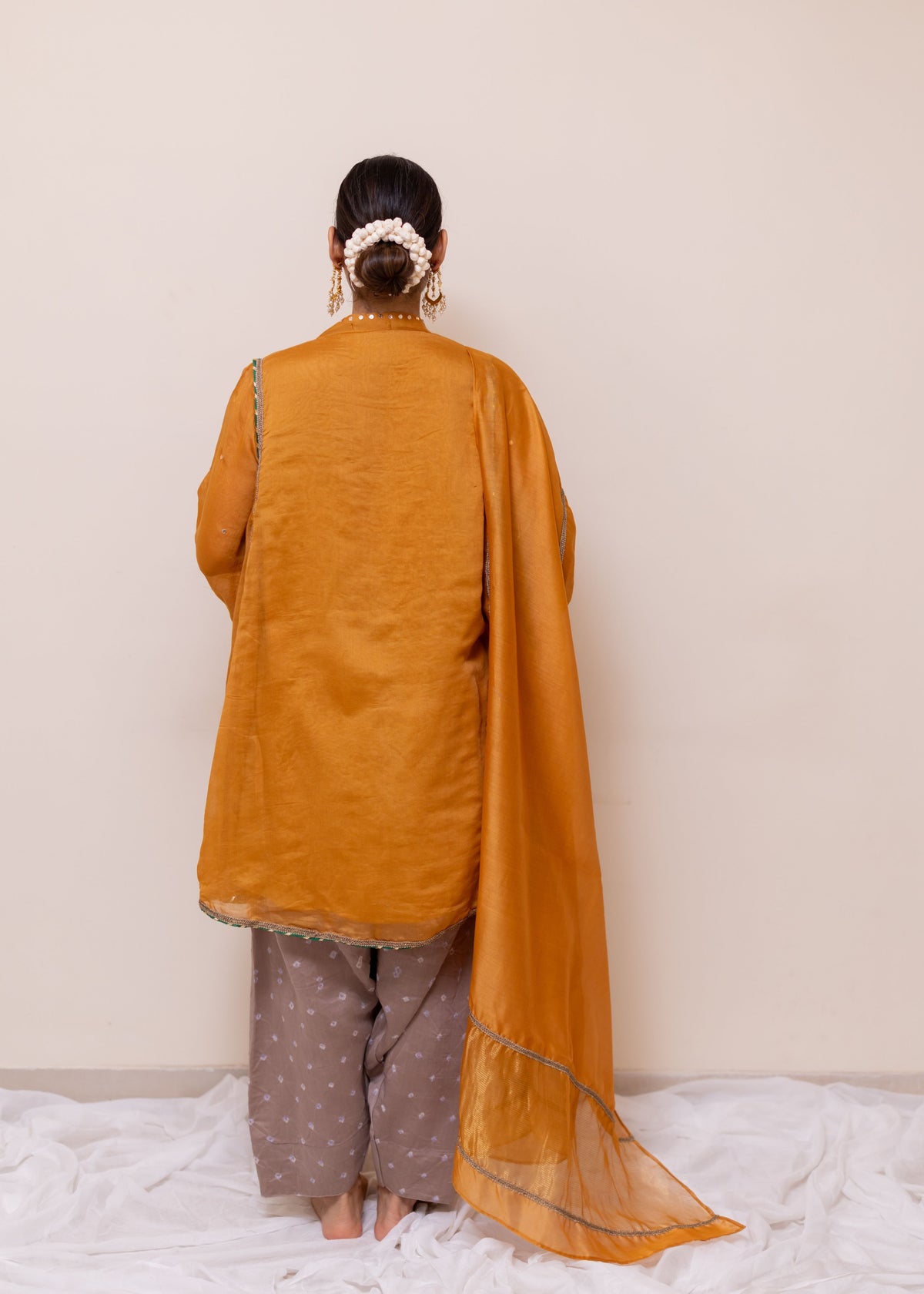 YELLOW-GREY  CHANDERI MUKAISH  KURTA SET