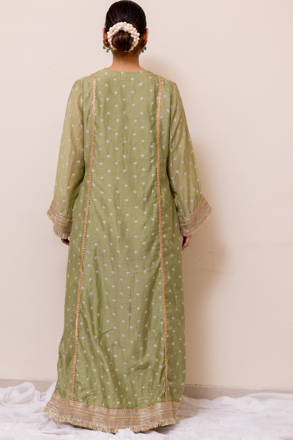 LIGHT GREEN BANDHEJ  LONG KAFTAN KURTA