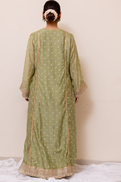 LIGHT GREEN BANDHEJ  LONG KAFTAN KURTA