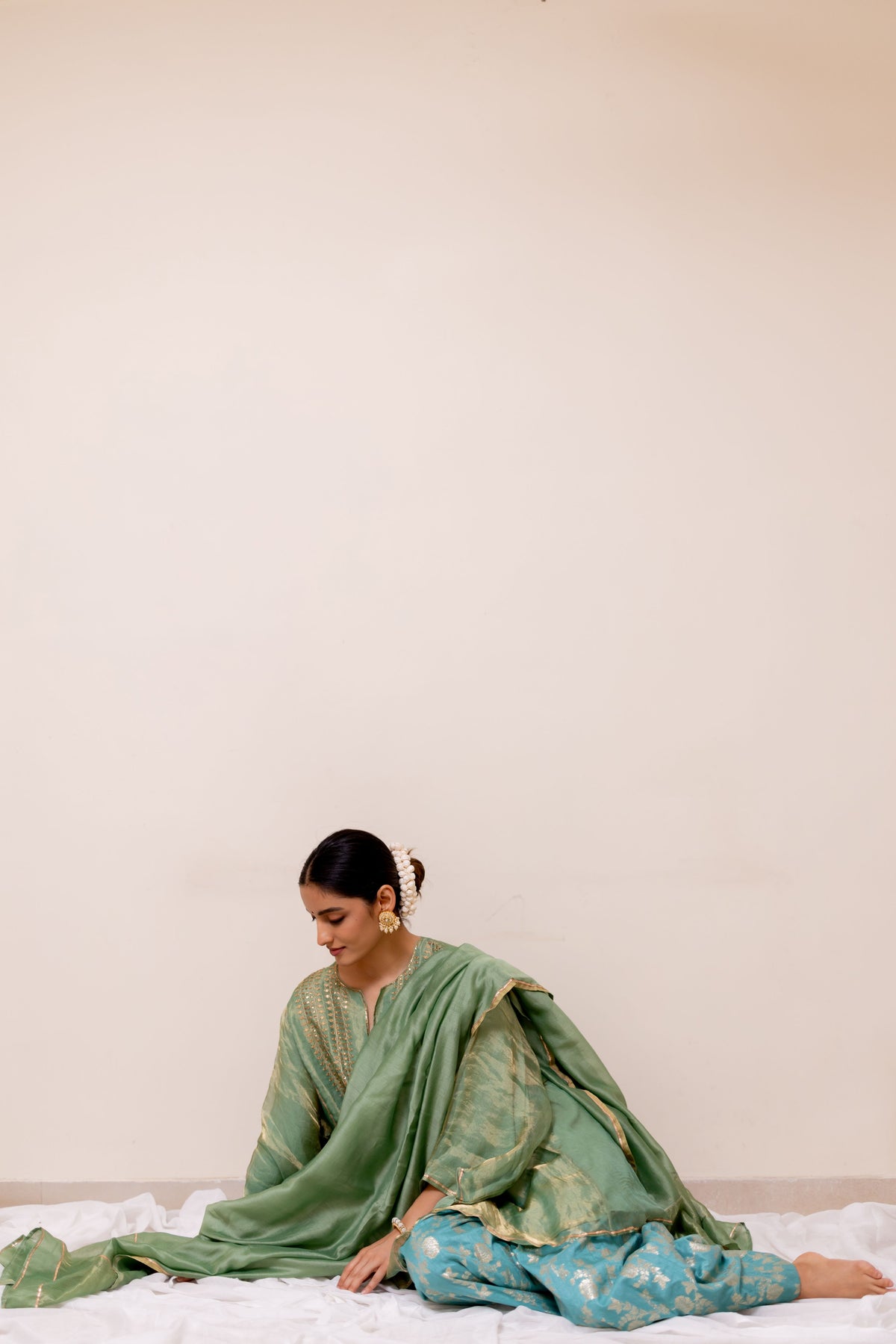 TISSUE GREEN KURTA  WITH FIROZI  BANARASI SALWAR