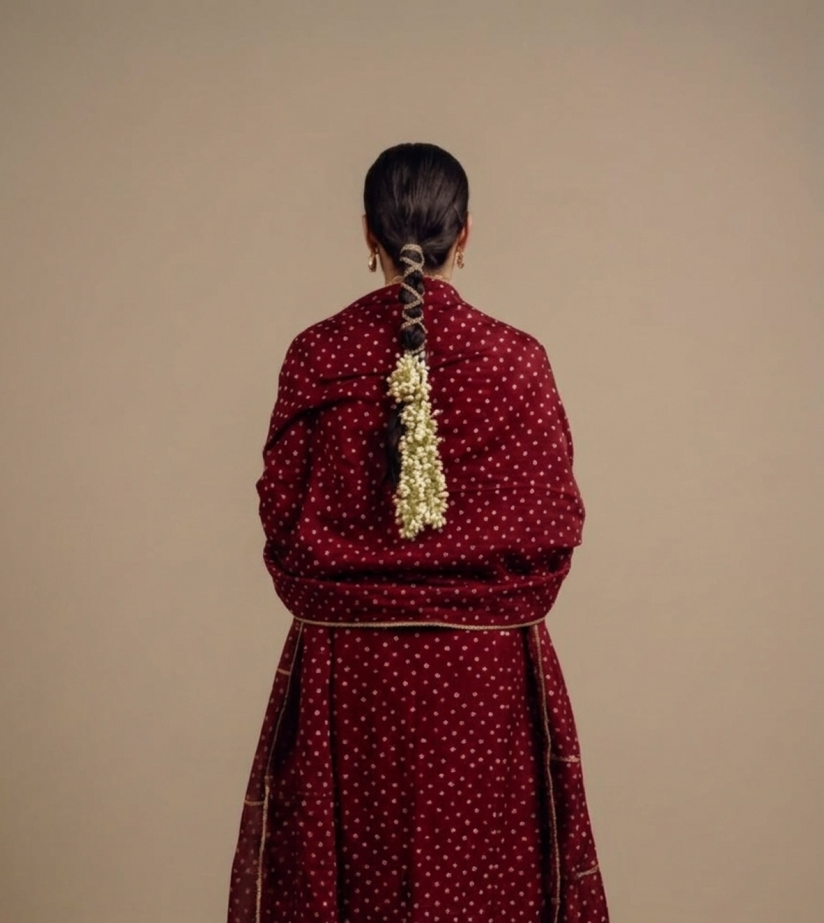Dark Red Chanderi Bandhej Kurta Set