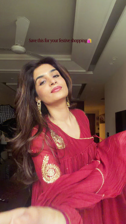 RED ANGRAKHA KURTA SET